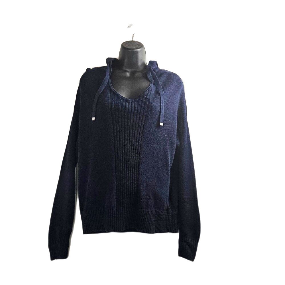 Sigrid Olsen Beachy Hoodie Linen Cotton Blend Women's Medium Navy Drop Shoulder